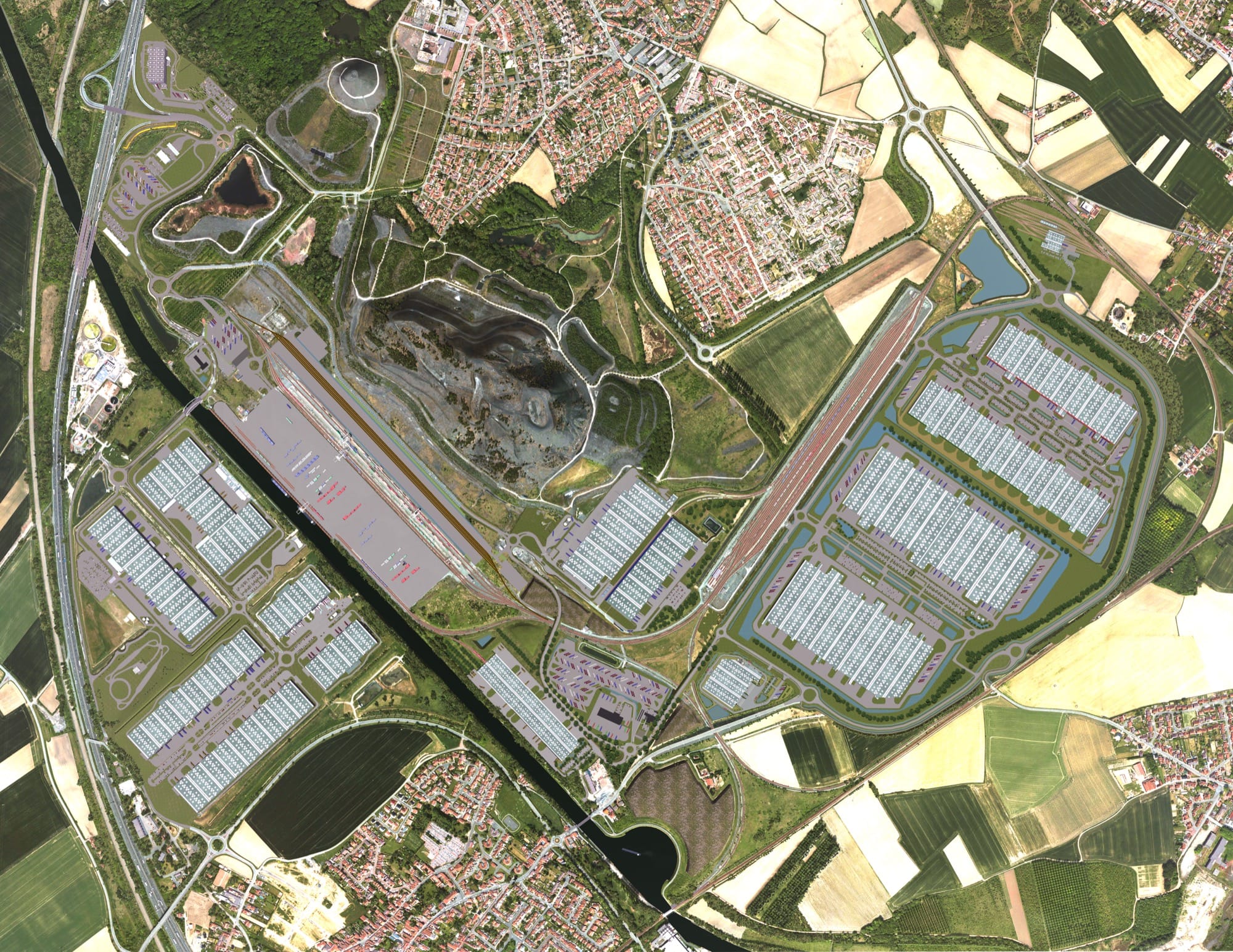 Vue aérienne de la plateforme multimodale Delta 3 à Dourges